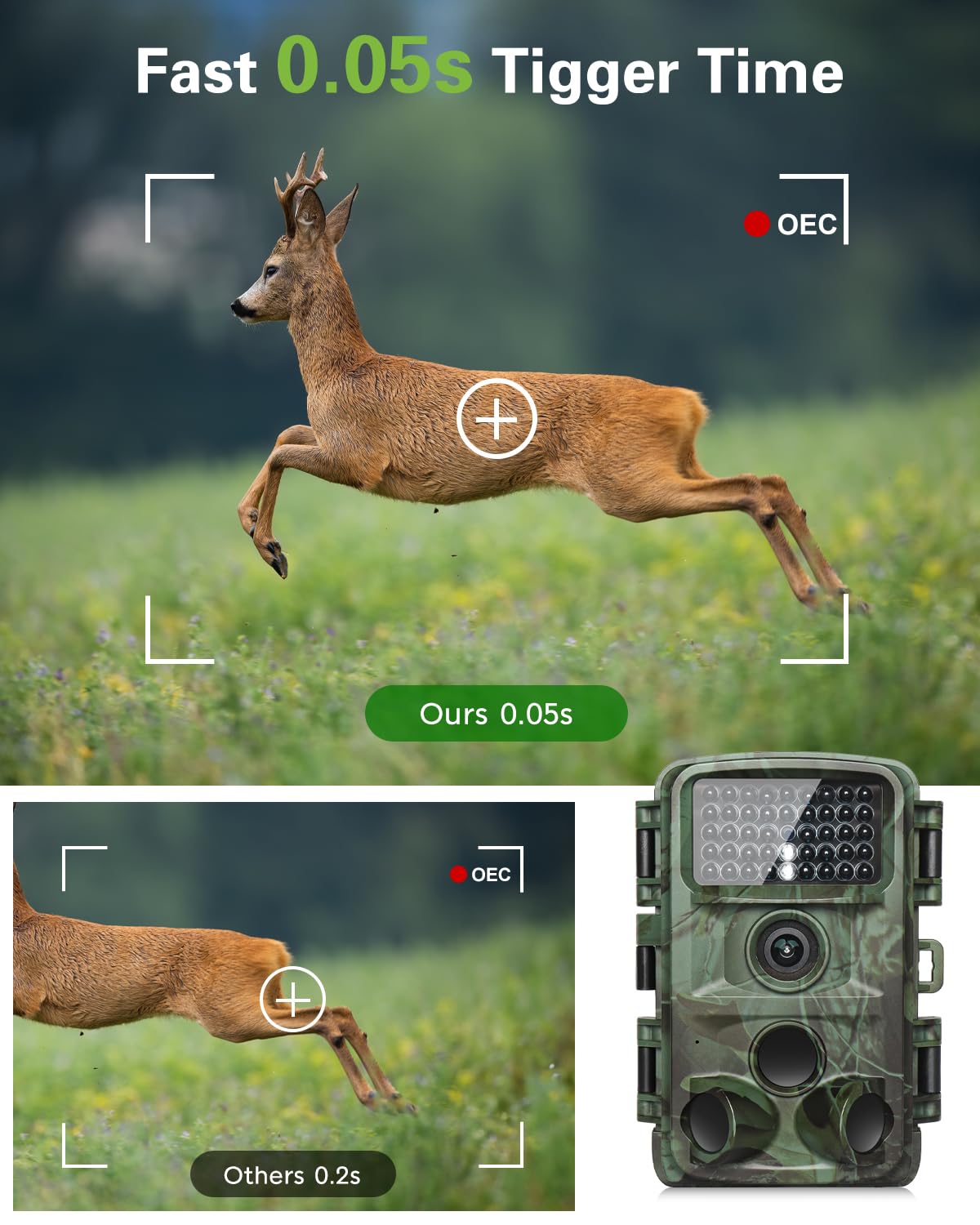 KJK Trail Camera - 4K 64MP Game Camera with Night Vision, 0.05s Trigger Motion Activated Hunting Camera, IP67 Waterproof, 130 Wide-Angle with 45pcs No Glow Infrared LEDs for Outdoor Wildlife