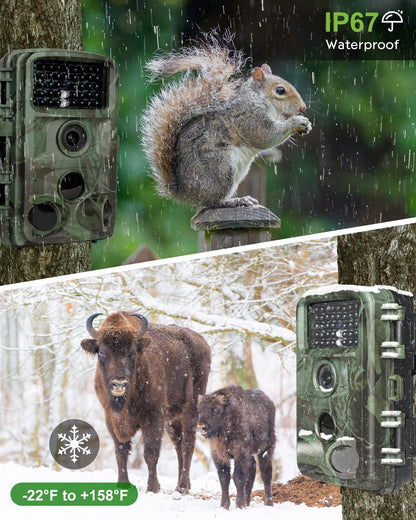 KJK Trail Camera - 4K 64MP Game Camera with Night Vision, 0.05s Trigger Motion Activated Hunting Camera, IP67 Waterproof, 130 Wide-Angle with 45pcs No Glow Infrared LEDs for Outdoor Wildlife